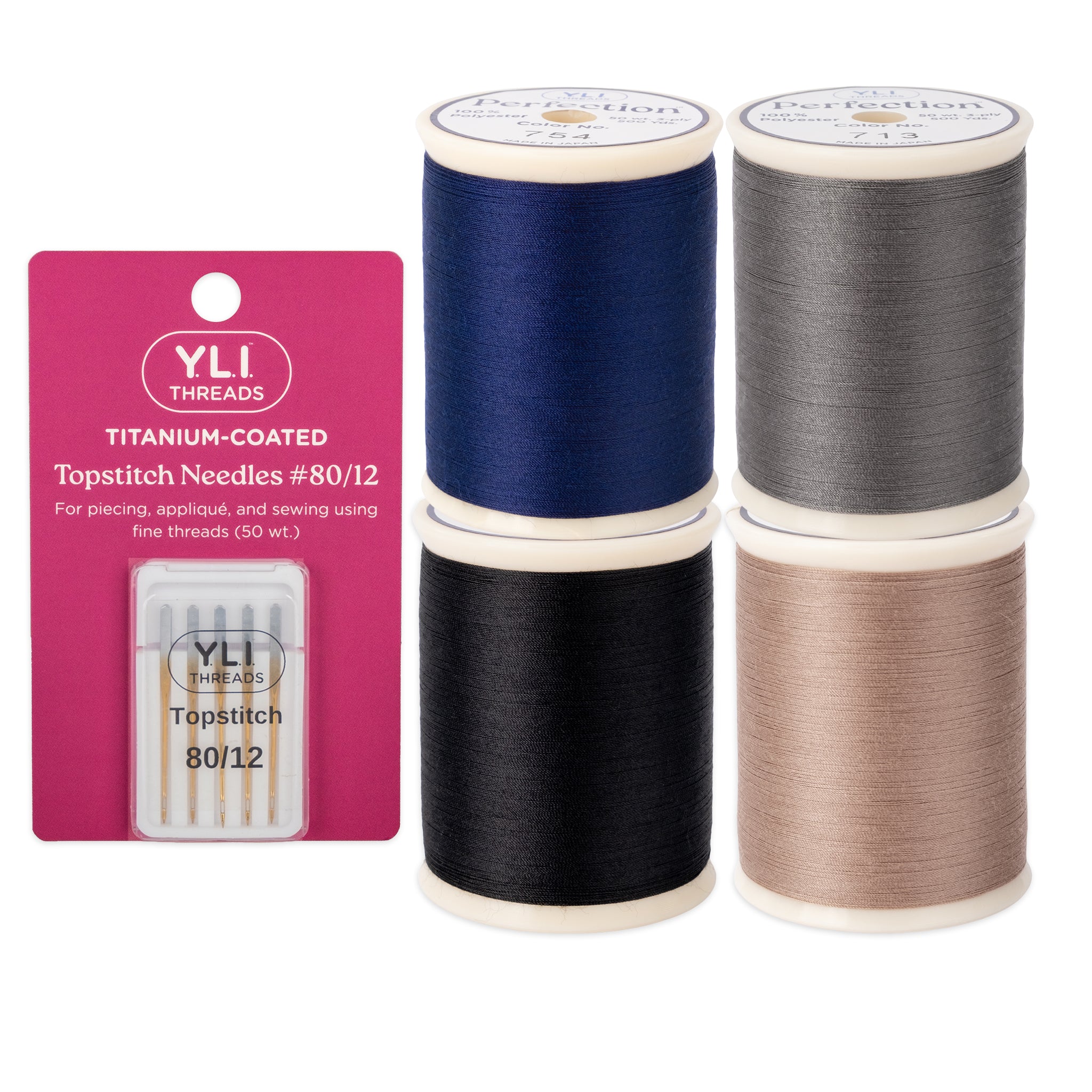 Four spools of perfection polyester sewing and quilting thread in light neutral colors