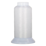 White thread on large cone spool with clear plastic cap and base