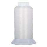 White thread on large cone spool with clear plastic cap and base