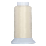 Ivory thread wound on white plastic cone spool with wide base and narrow top