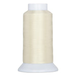 Macadamia colored thread wound on white plastic cone with wide base