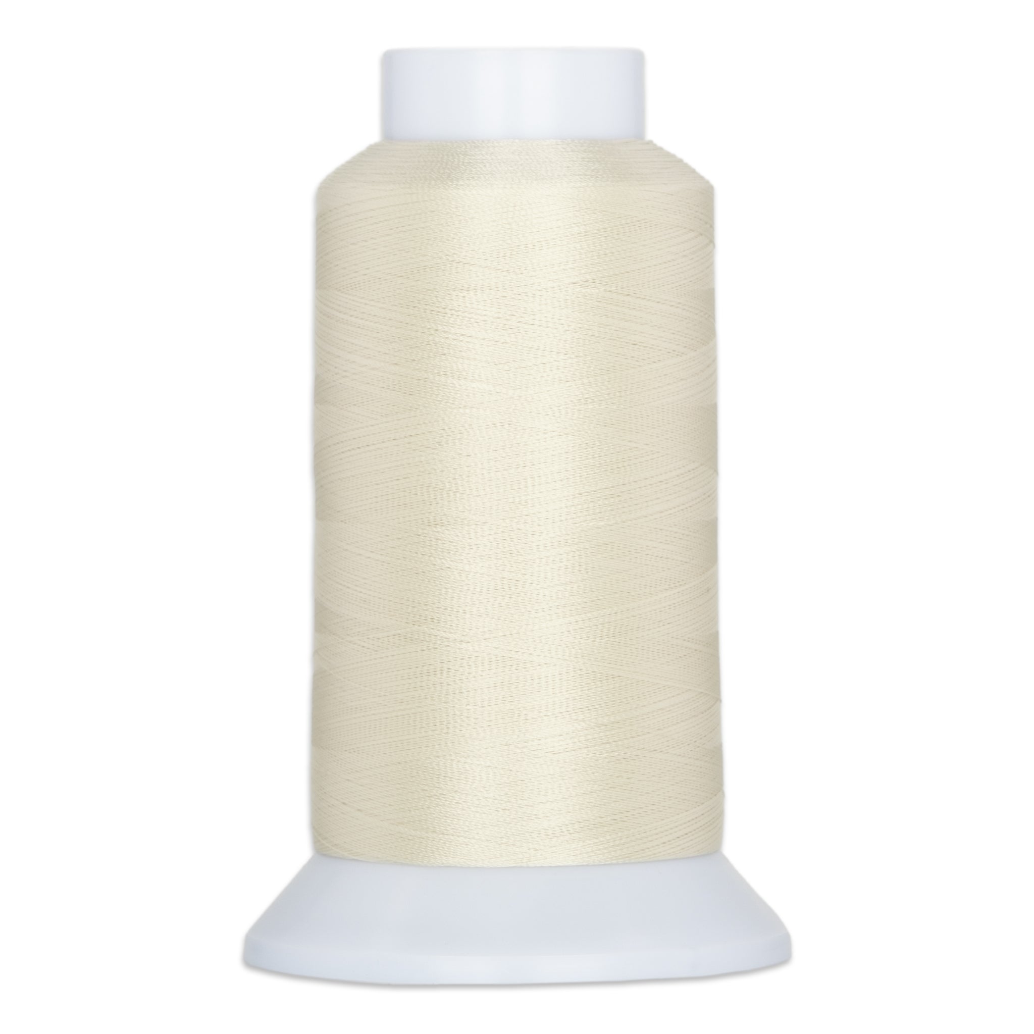 Macadamia colored thread wound on white plastic cone with wide base