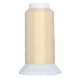 Cream-colored thread wound on white plastic cone spool with wide base