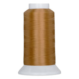 Toffee brown thread wound on white plastic cone with cone-shaped base