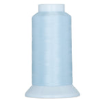 Light blue thread wound on white plastic cone with flared base