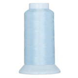Light blue thread wound on white plastic cone with flared base
