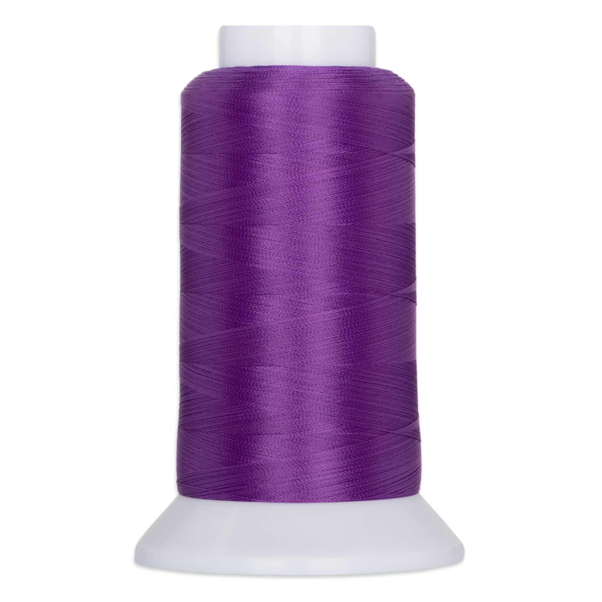 Royal purple thread wound on white plastic cone with white cap