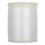 White thread wound on plastic spool with cream-colored end caps