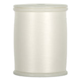 White thread spool with smooth, glossy finish and plastic end caps