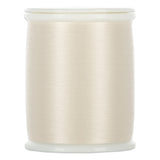 Ivory thread wound on white plastic spool with clear top and bottom caps