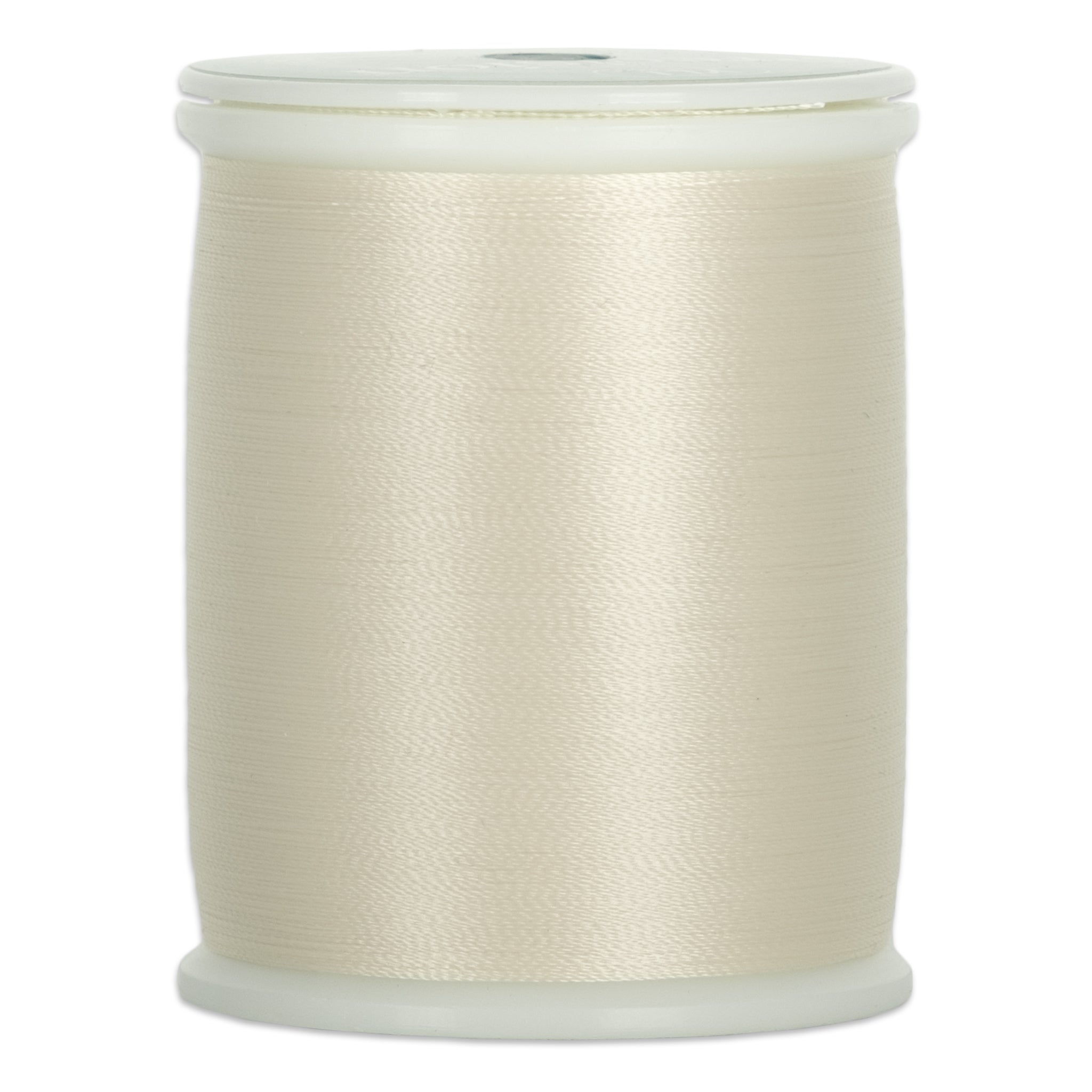 Macadamia colored thread wound on white plastic spool with visible thread texture and clean edges