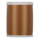 Toffee brown thread wound on white plastic spool with smooth, even layers visible
