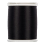 Black thread wound on white plastic spool with visible thread texture and clean edges