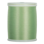 Spearmint green thread wound on white plastic spool with clear top and bottom rims