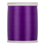 Royal purple thread wound on white plastic spool with clear bands at top and bottom