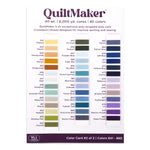 QuiltMaker thread color chart with 40 swatches from Papaya yellow to Deep Purple, numbered 841-880 with color names.