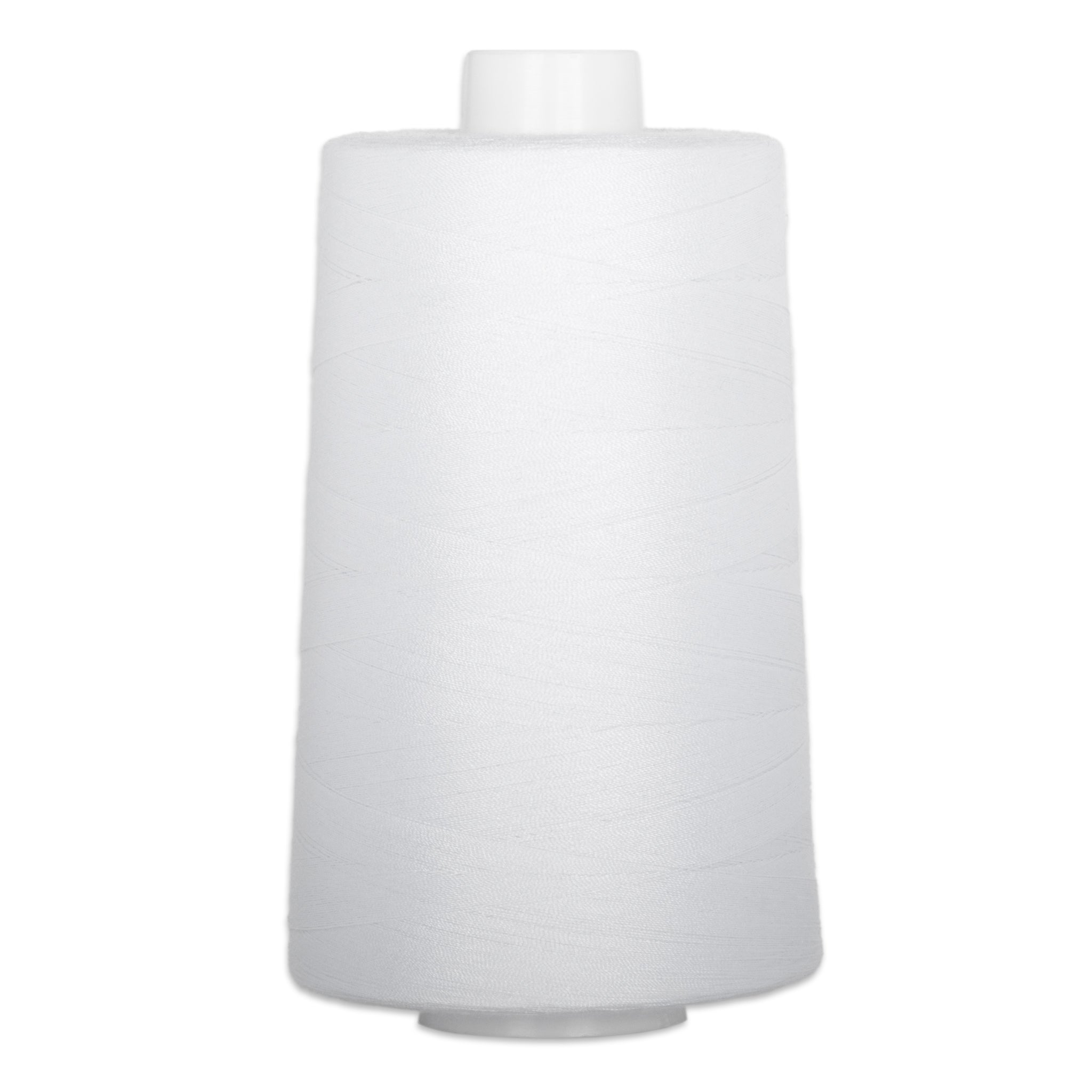 White thread on large white cone spool for quilting and sewing