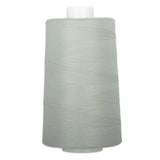 Silver thread cone with light gray polyester thread wound on white plastic spool