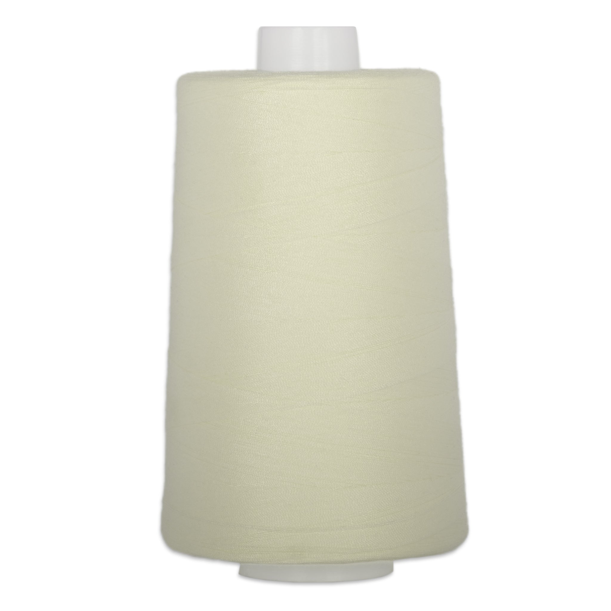 Ivory thread on white plastic cone with tapered shape