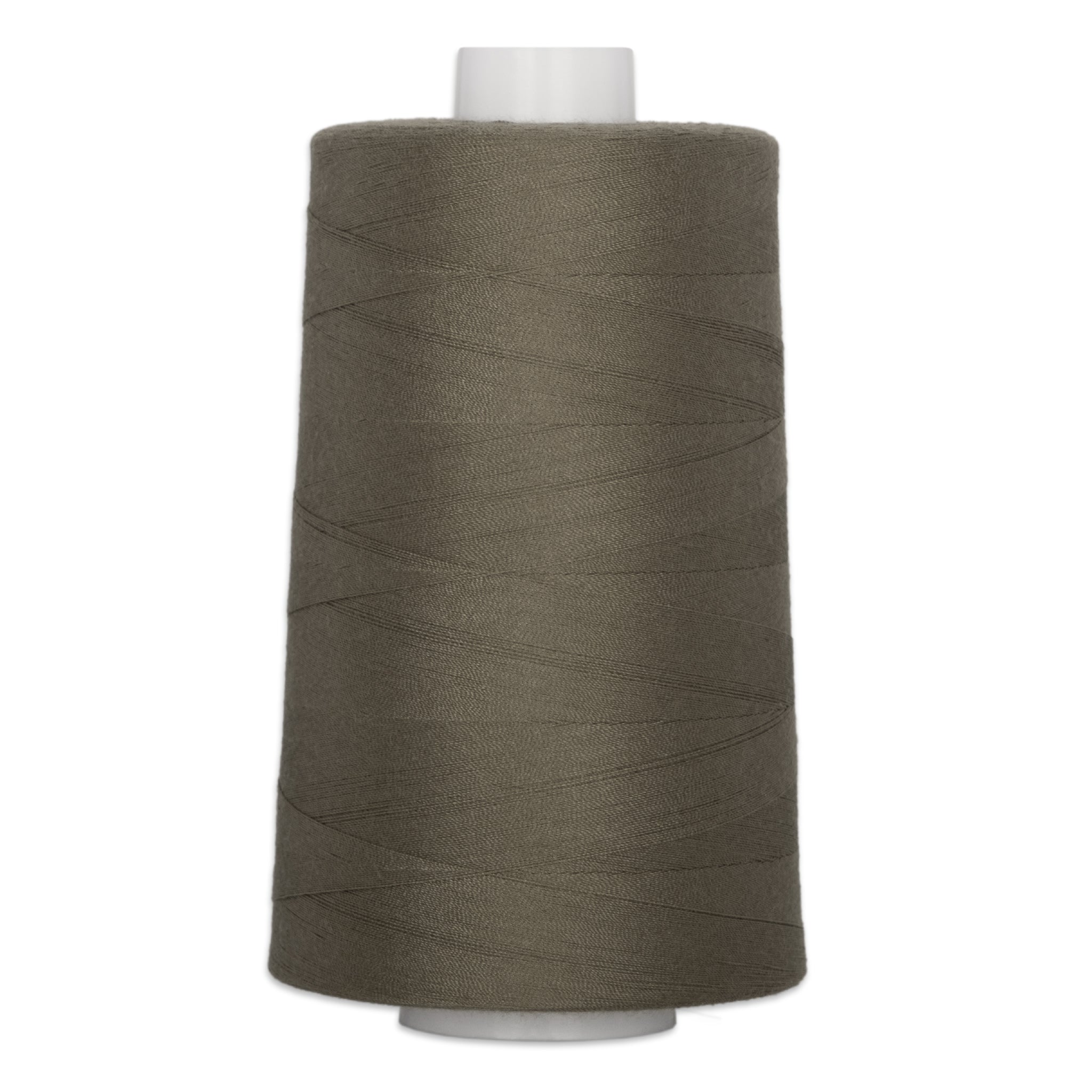 Armor colored thread wound on white plastic cone, showing diagonal thread wrapping pattern