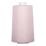 Pink opal thread wound on white plastic cone spool with tapered shape