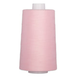 Light pink thread wound on a white plastic cone spool