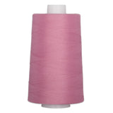 Pink thread wound on white plastic cone, showing smooth even wrapping and full coverage