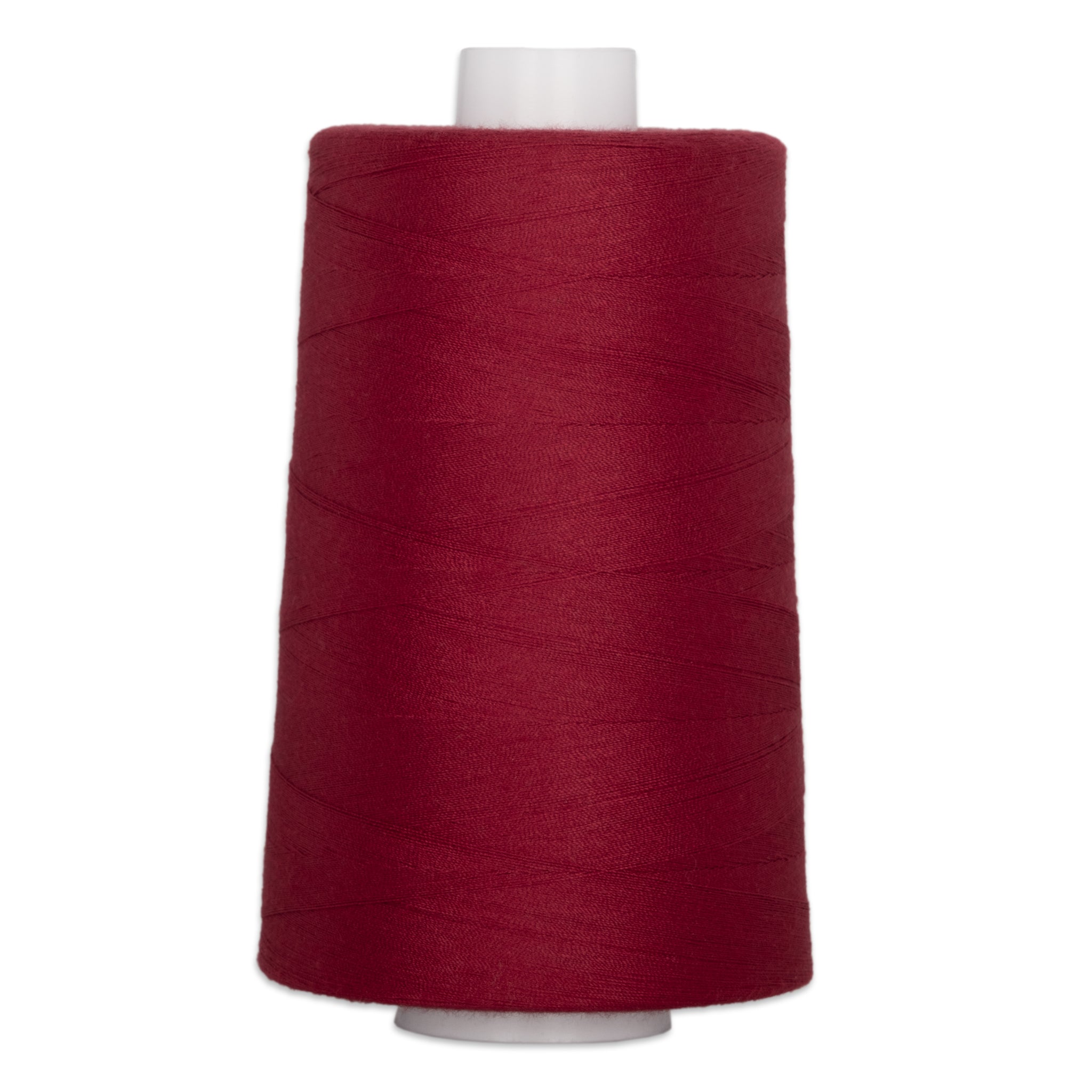 Deep red polyester quilting thread on white cone spool, 40 weight, 6000 yards