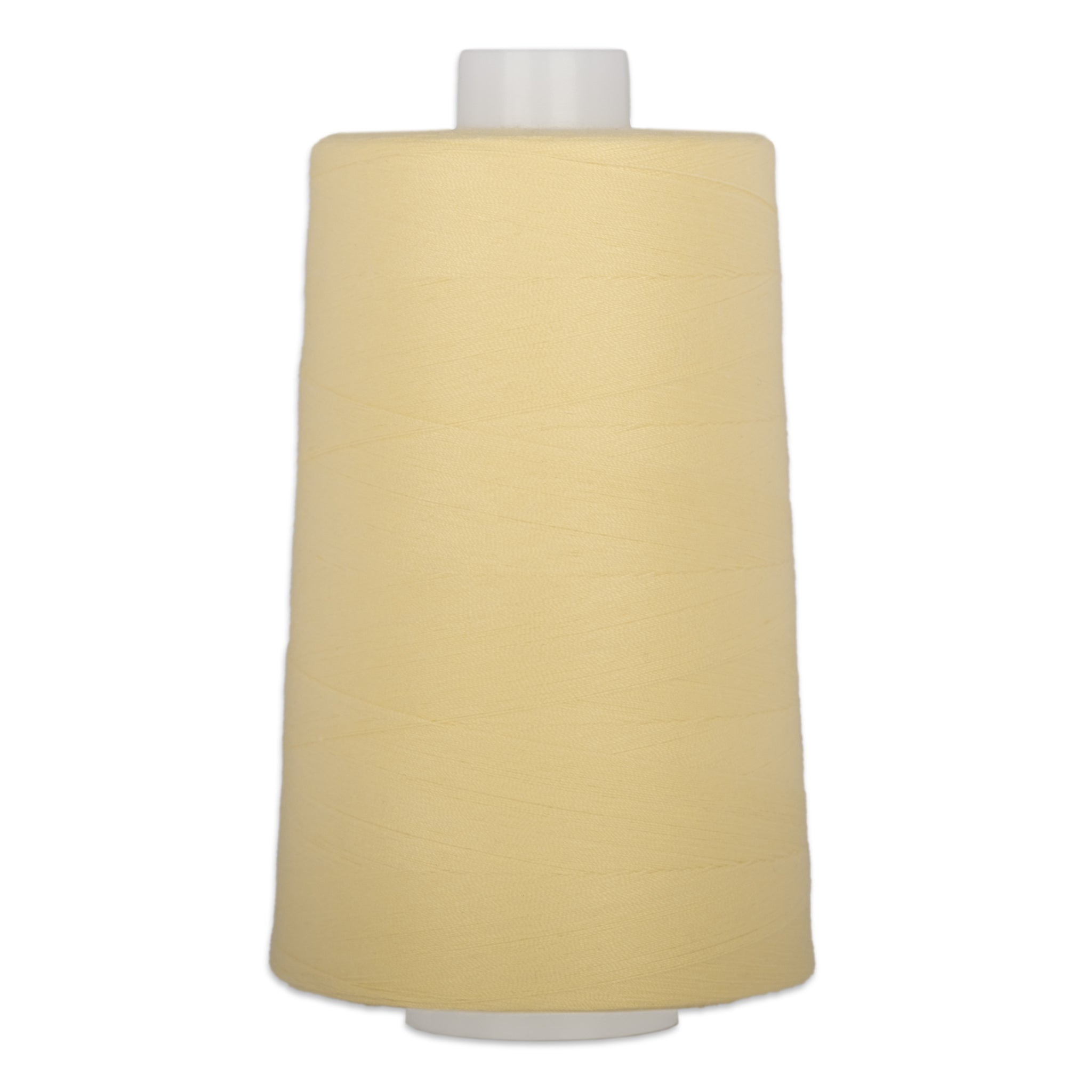 Buttercream yellow polyester quilting thread on large cone spool with white plastic ends