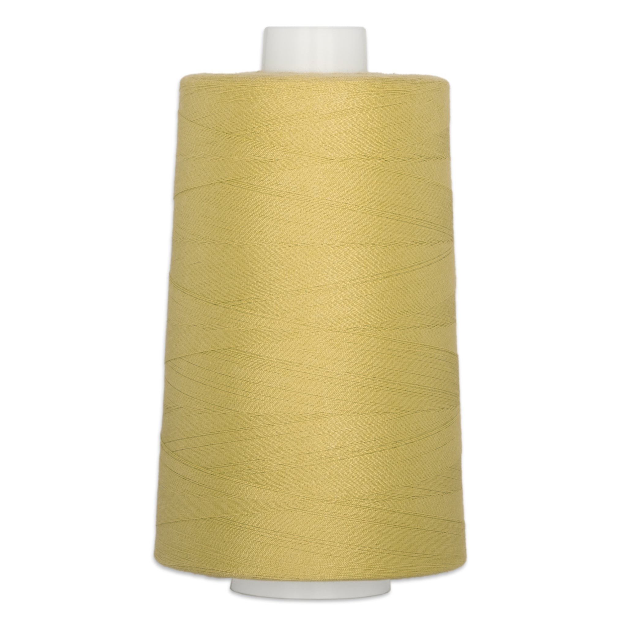 Yellow polyester quilting thread on white cone spool, 40 weight, 6000 yards