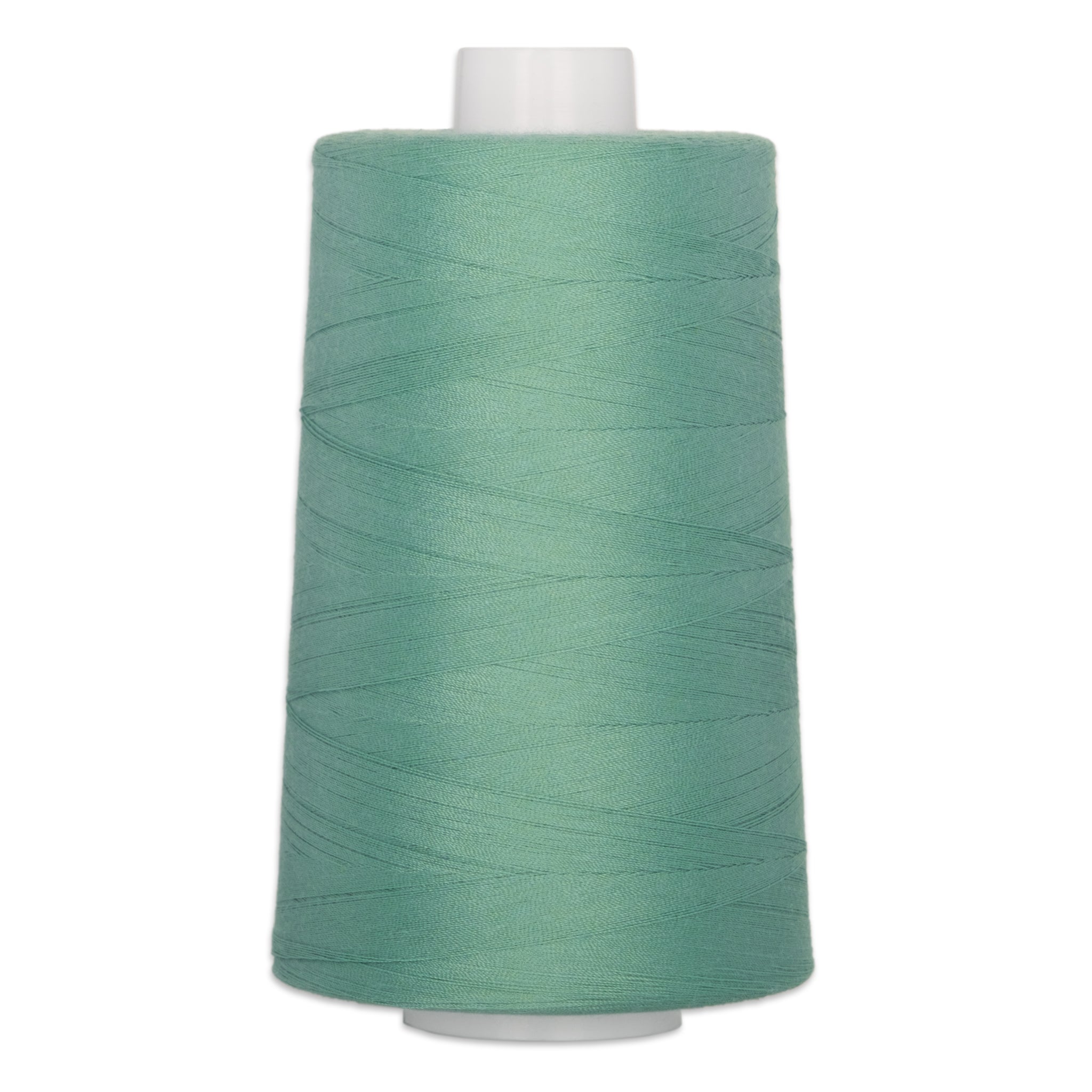 Large cone of seaspray green polyester quilting thread on white plastic cone
