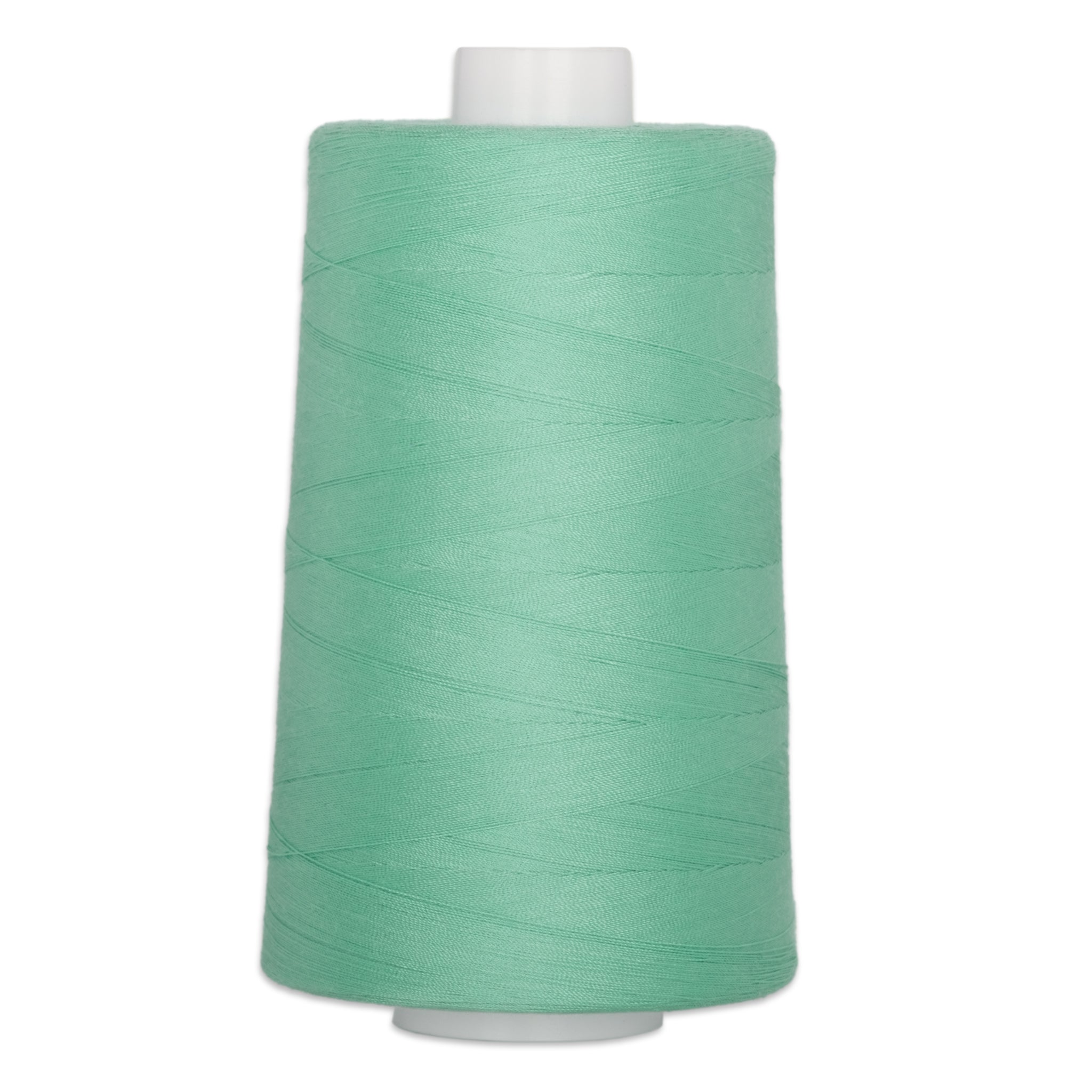 Emerald green quilting thread on white cone spool, 40 weight polyester thread for sewing and quilting projects.
