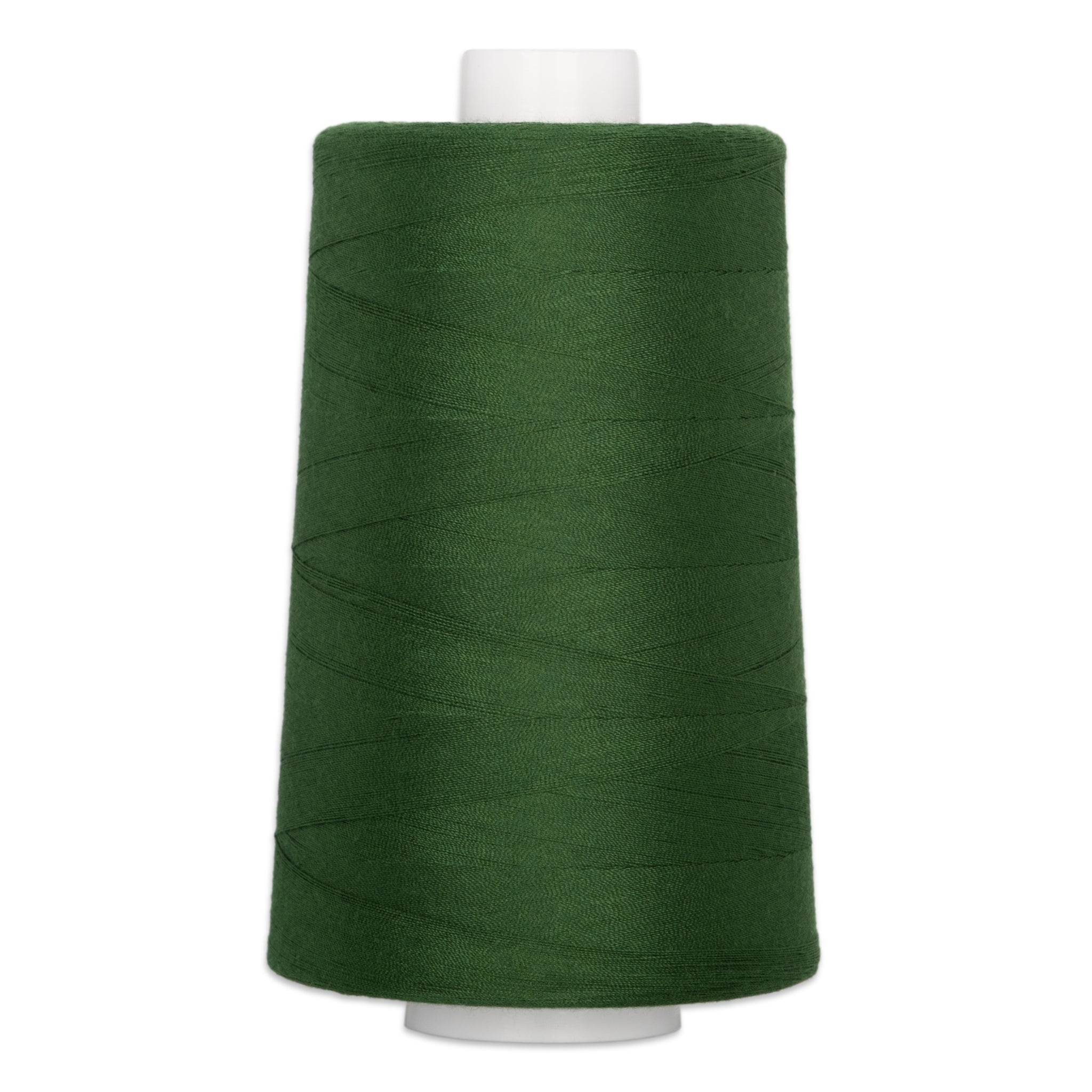 Green polyester quilting thread on white cone spool, 40 weight, 6000 yards