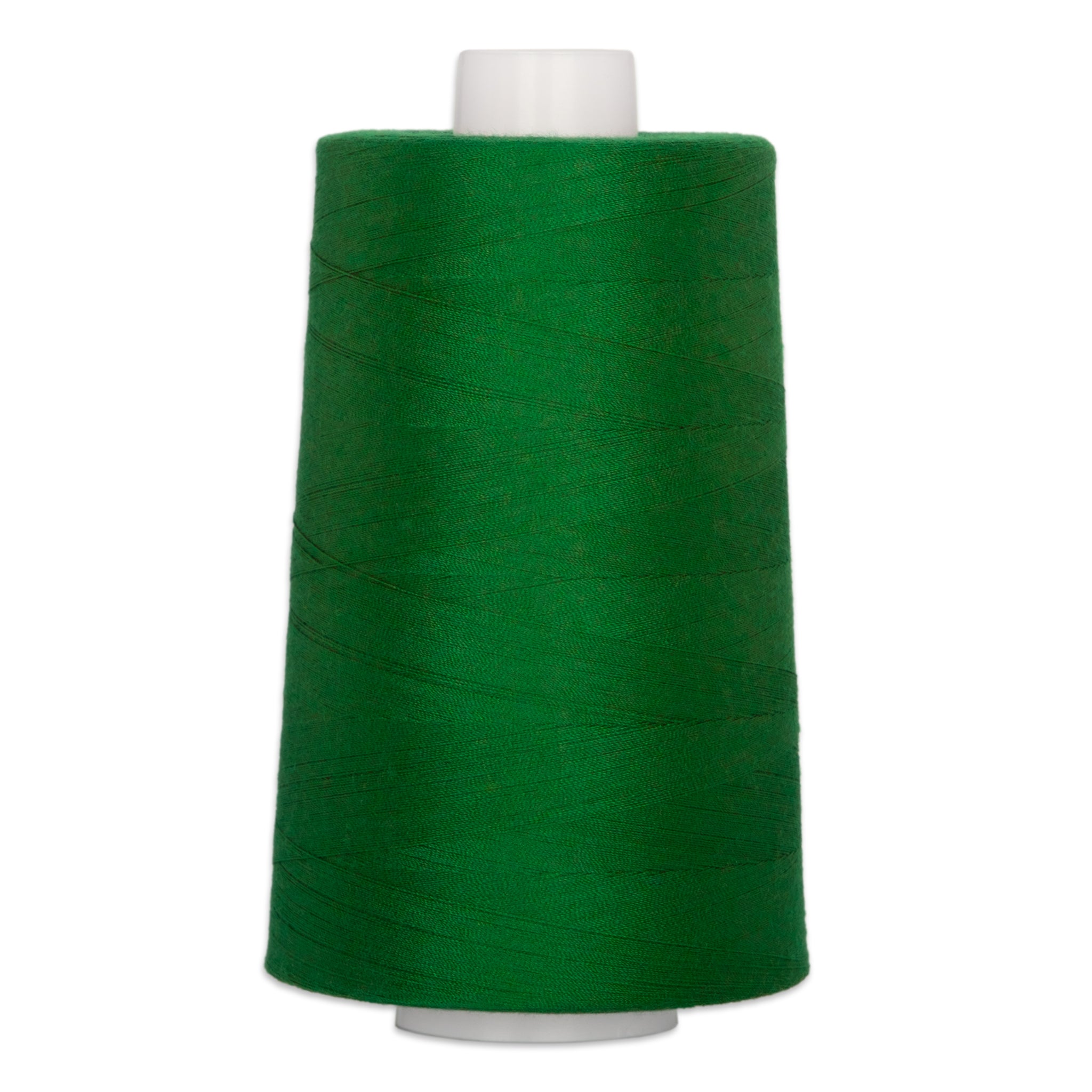 Green polyester quilting thread on white cone spool, 40 weight, 6000 yards