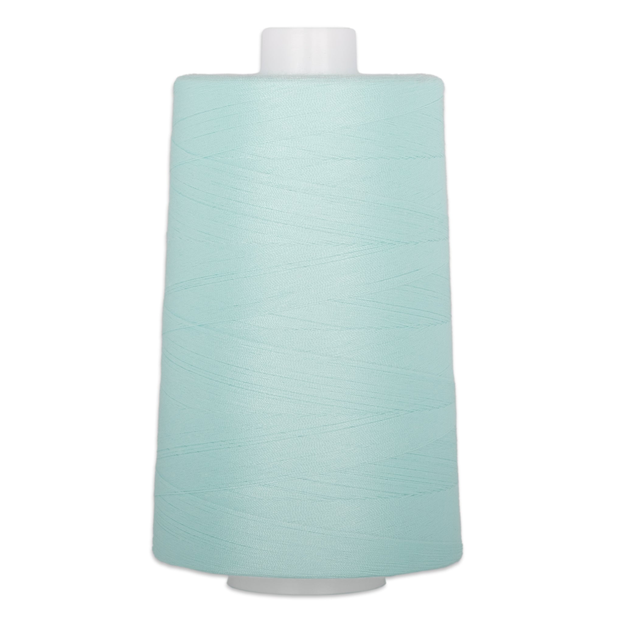 Powder blue polyester quilting thread on large white cone spool