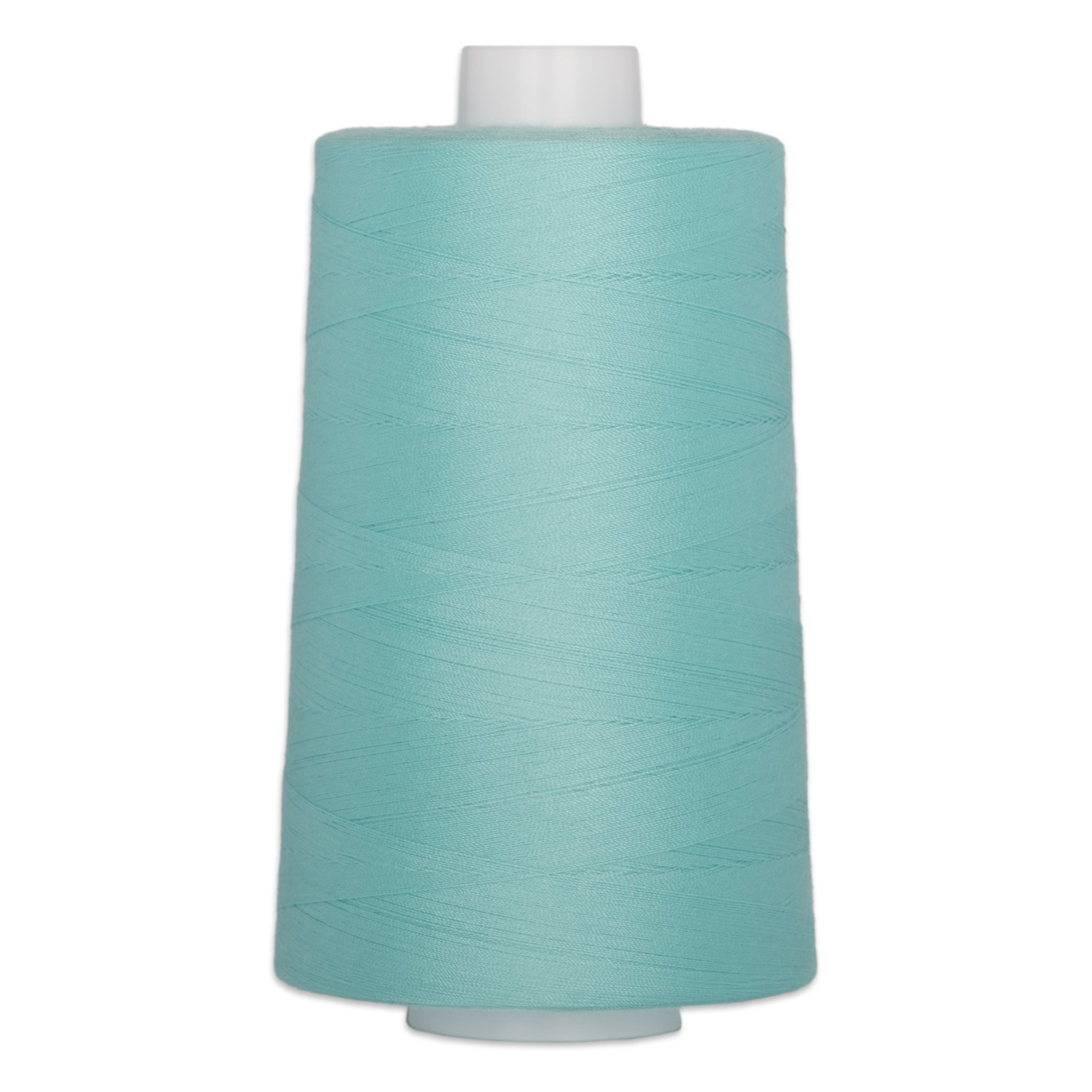 Light blue polyester quilting thread on large white cone spool