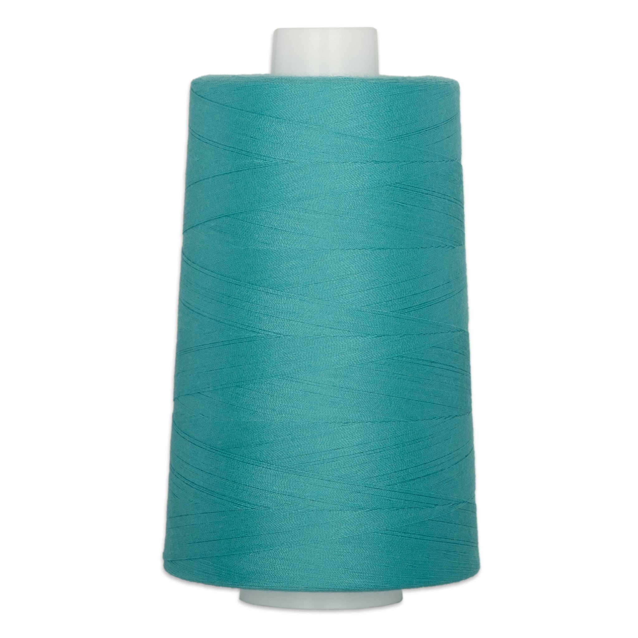 Turquoise polyester quilting thread on white cone spool, 6000 yards