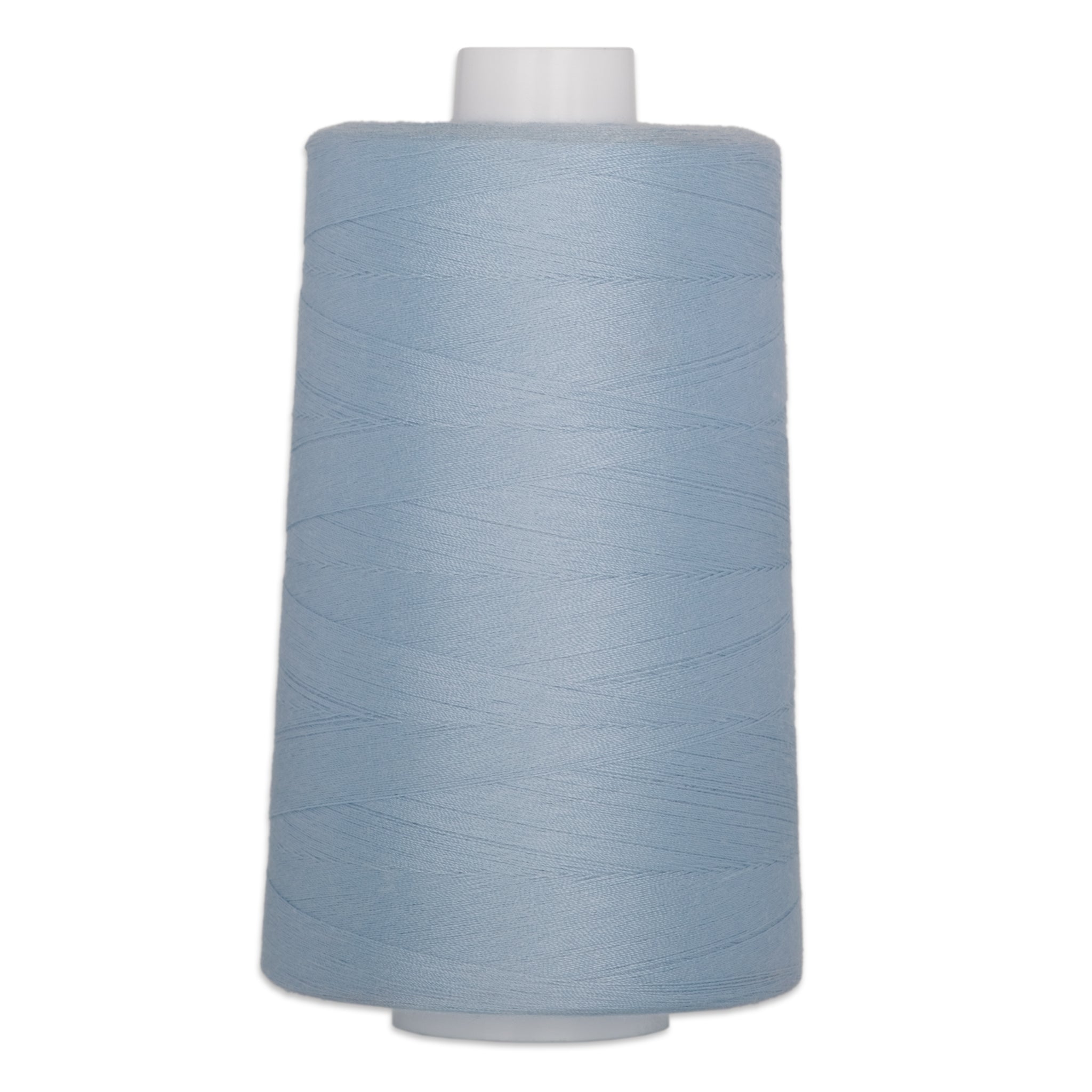 Light blue polyester quilting thread on white cone spool, 6000 yards