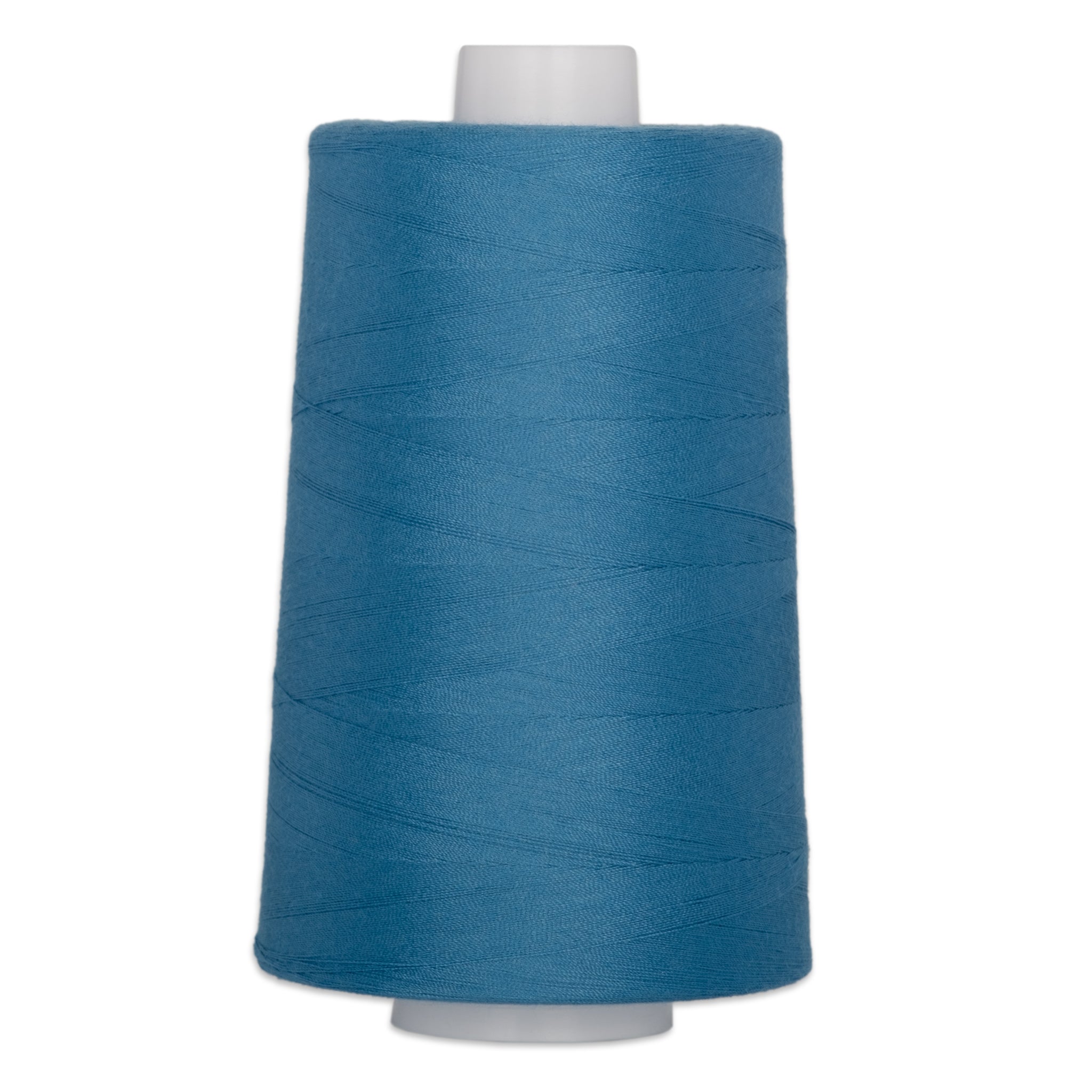 Blue polyester quilting thread on white cone, 40 weight, 6000 yards