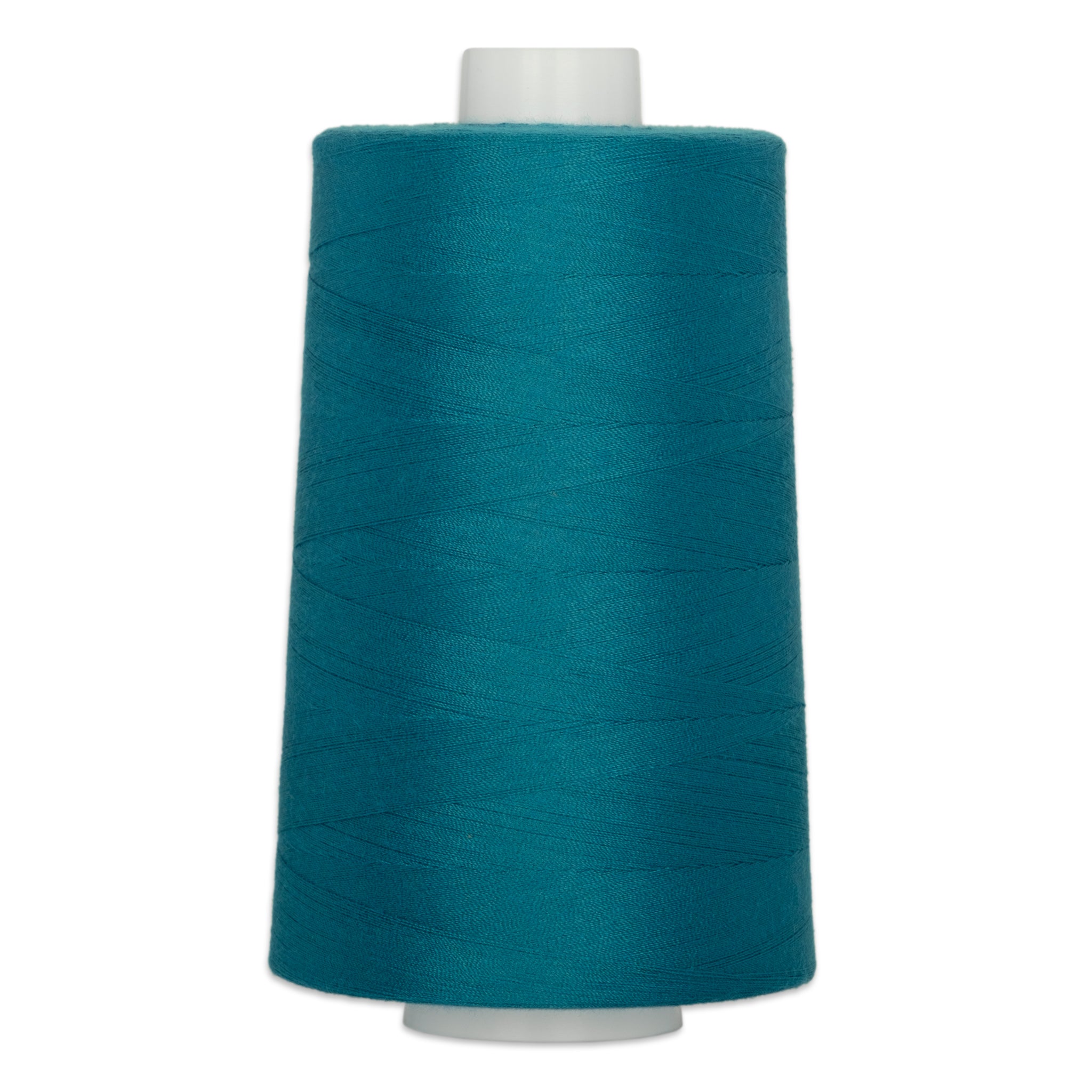 Teal polyester quilting thread on white cone spool, 40 weight, 6000 yards