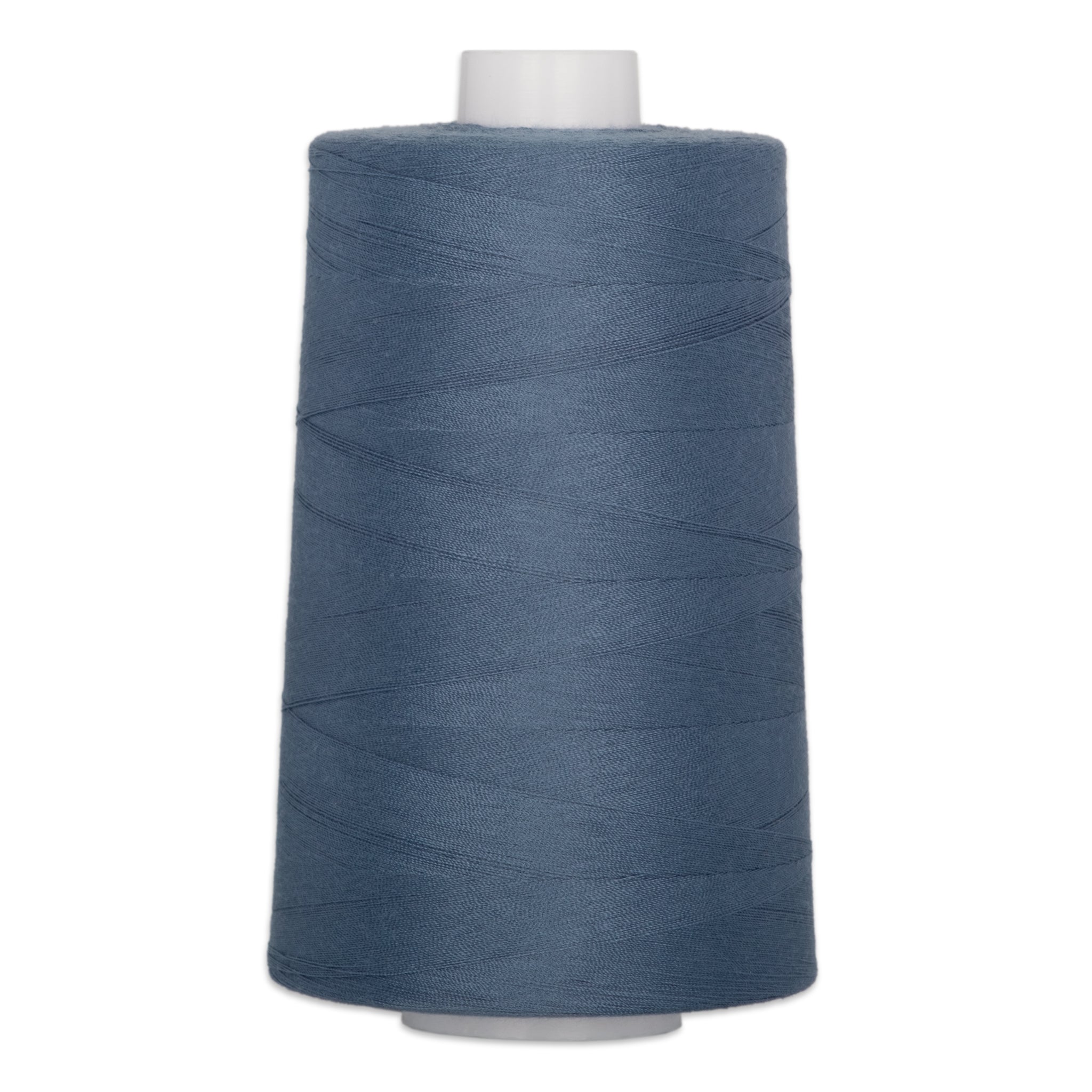 Blue denim polyester quilting thread on large cone spool with white core
