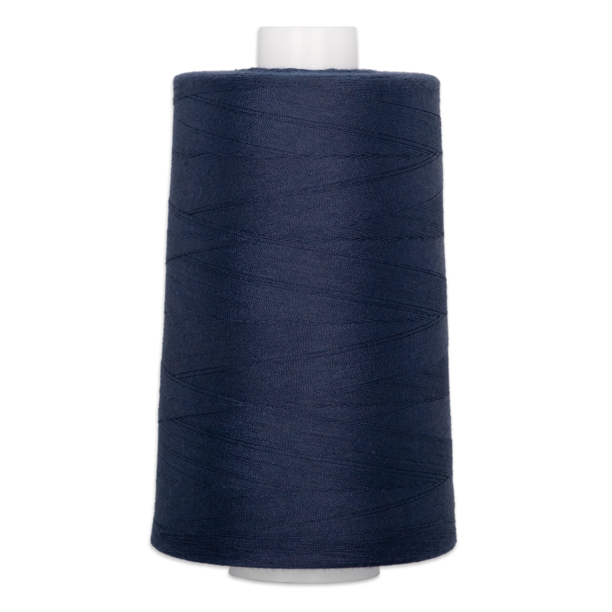 Navy blue polyester quilting thread on white cone spool, 40 weight, 6000 yards