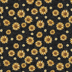 Dark charcoal gray background with scattered sunflowers.