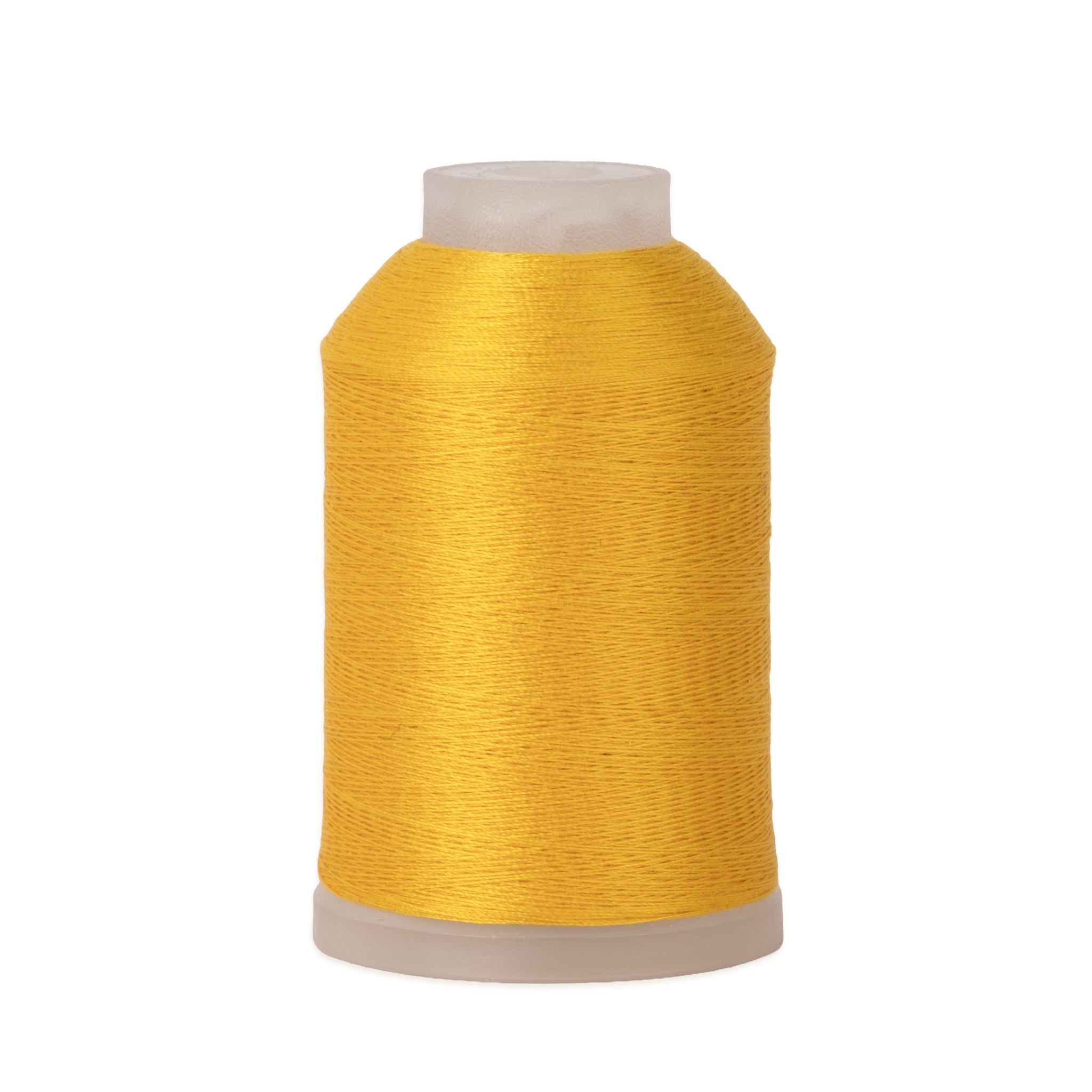 Spool of yellow thread on a white background