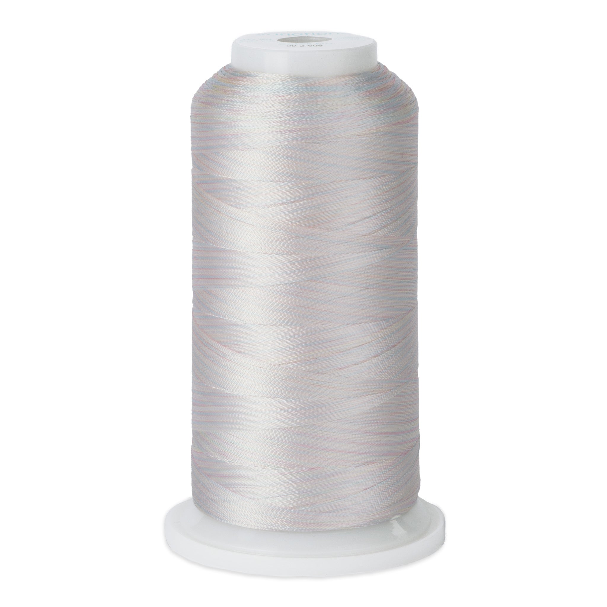 variegated whites and light blues polyester embroidery and quliting thread
