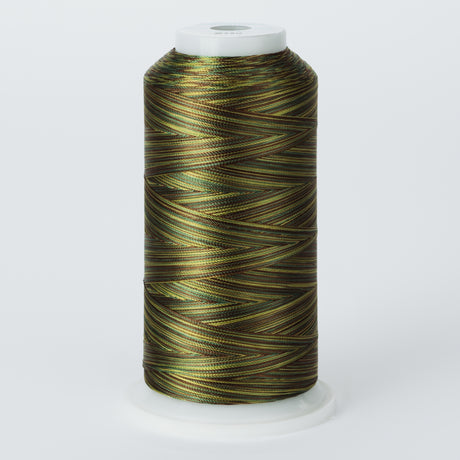 variegated dark greens and red polyester embroidery and quliting thread