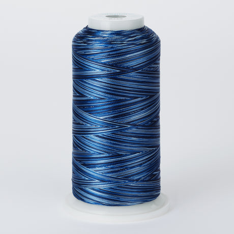 variegated light blues and white polyester embroidery and quliting thread
