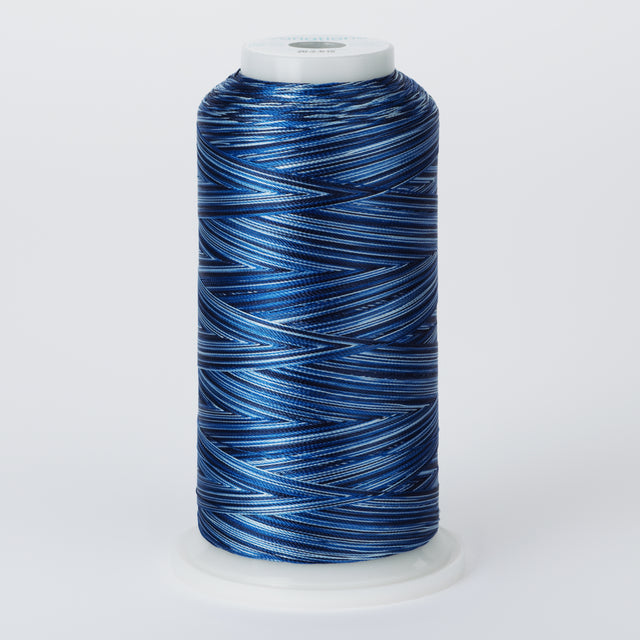 variegated light blues and white polyester embroidery and quliting thread
