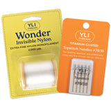 YLI Threads Wonder Invisible Nylon and Titanium-Coated Topstitch Needles packaging on a white background