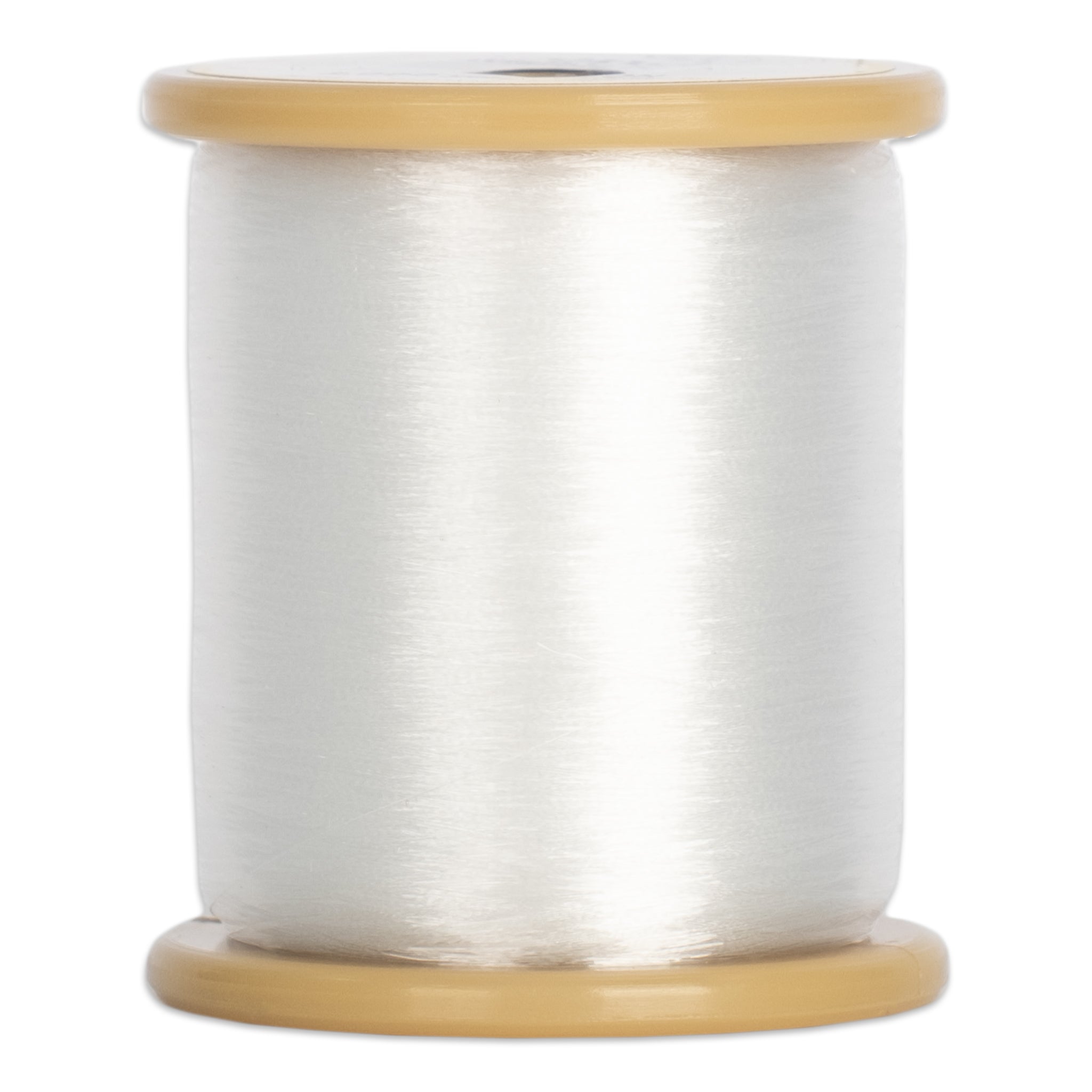 Clear invisible nylon thread wound on wooden spool with natural wood flanges
